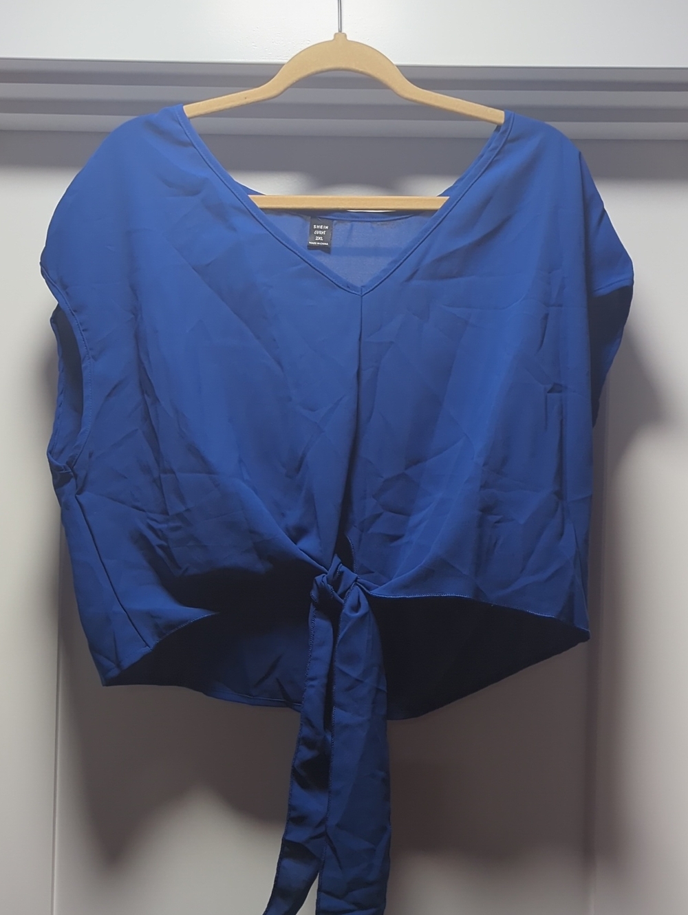 SHEIN Royal Blue V-Neck Tie-Front Crop Top